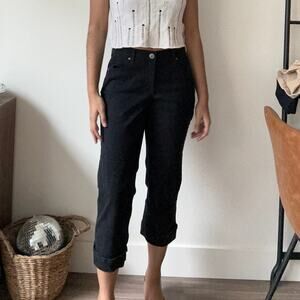 Black Cropped Pants High Rise Cuffed Hem Casual‎ Trousers